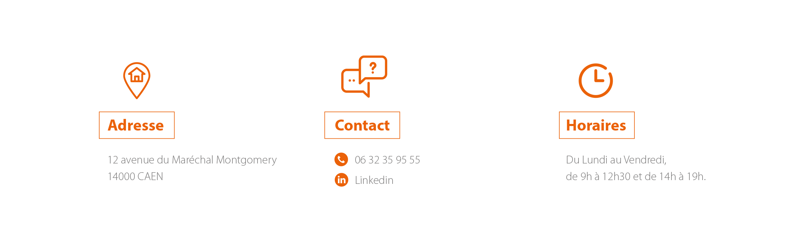 Les différents moyens de contact, ainsi que l'adresse et les horaires